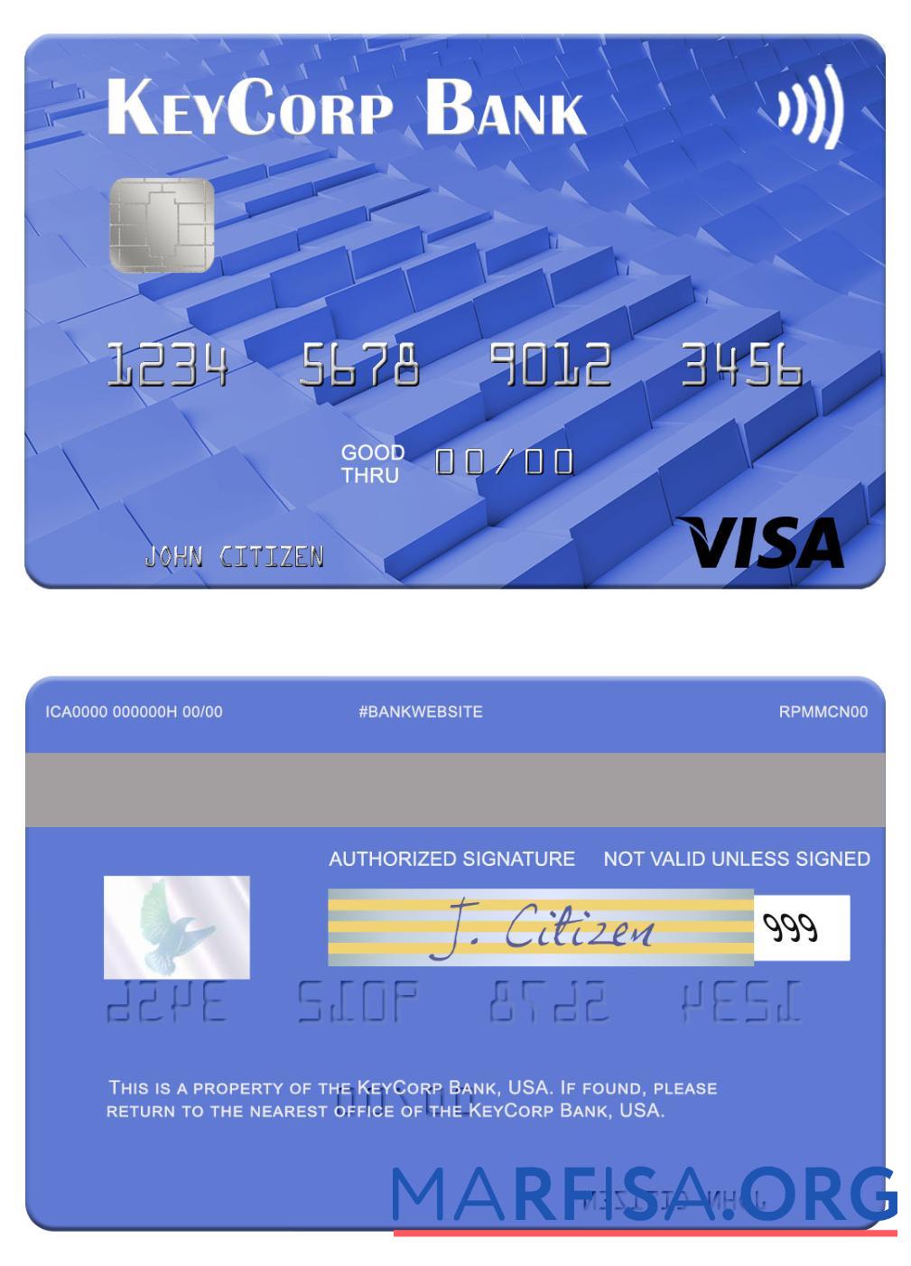Printable USA KeyCorp Bank visa card sample